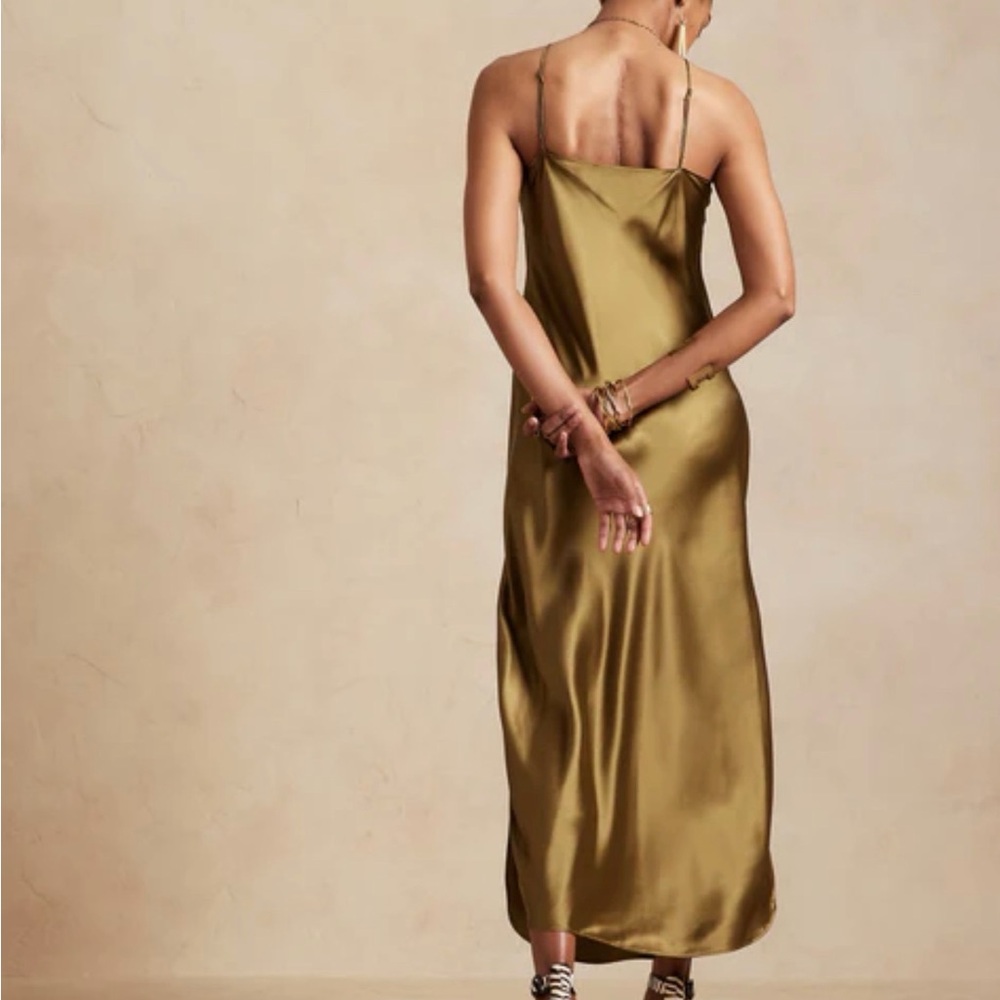 Banana Republic Golden-Bronze 100% Silk Slip Maxi Dress